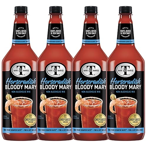 Mr & Mrs T Horseradish Bloody Mary Mix, 1L Bottle, - Premium Cocktail Mixer for Bloody Marys, Ready to Use