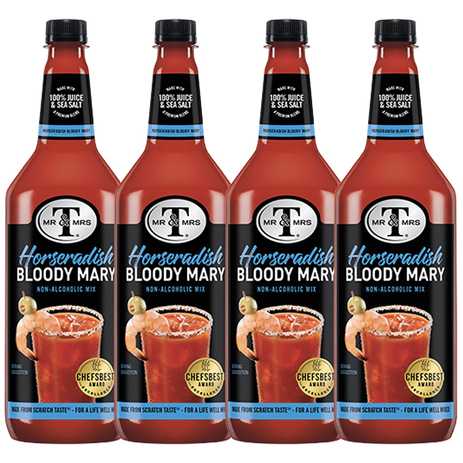 Mr & Mrs T Horseradish Bloody Mary Mix, 1L Bottle, - Premium Cocktail Mixer for Bloody Marys, Ready to Use