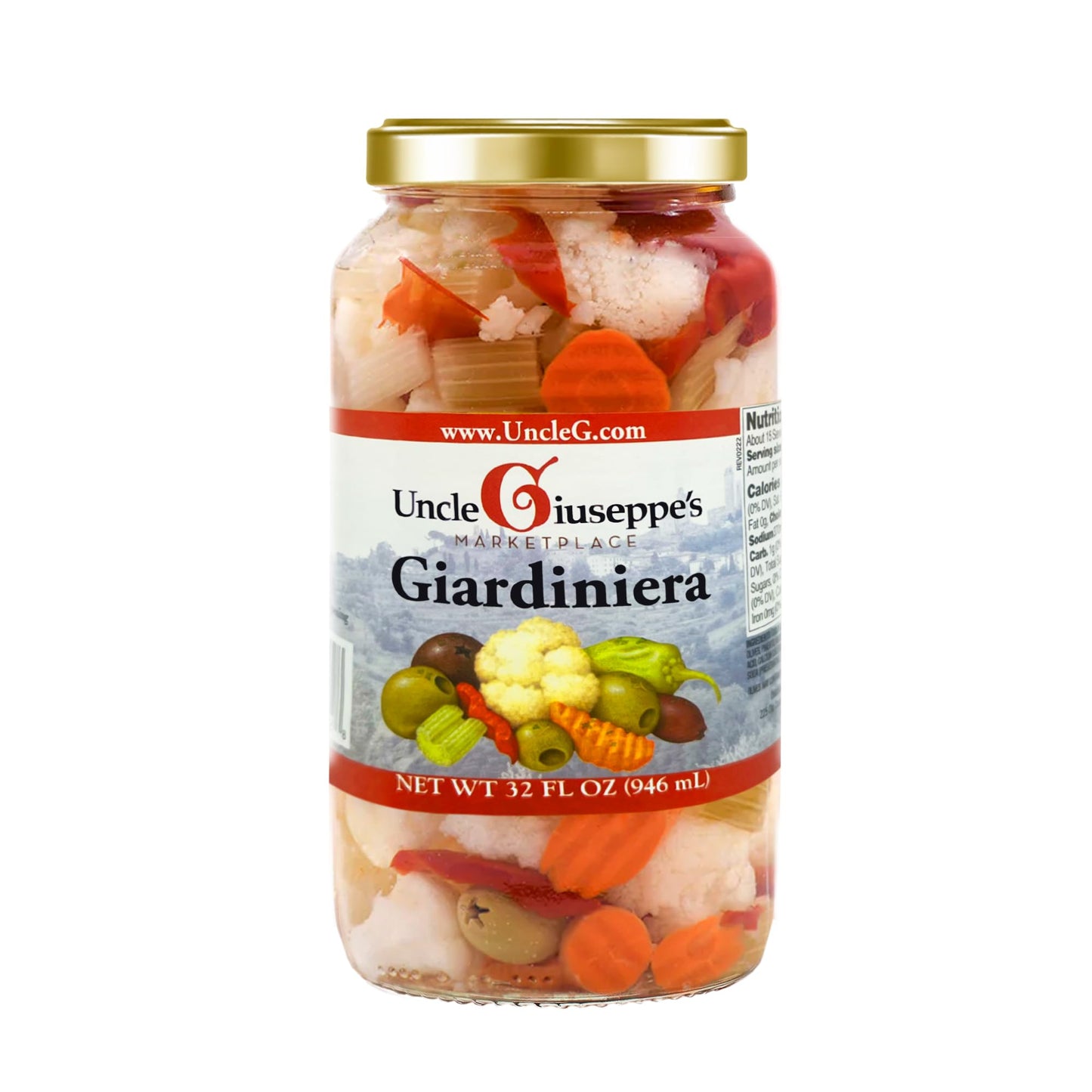 Uncle Giuseppe’s Giardiniera - 32 fl oz Jar - Italian-Style Pickled Vegetable Medley, Crisp & Zesty, All-Natural (Pack of 1)