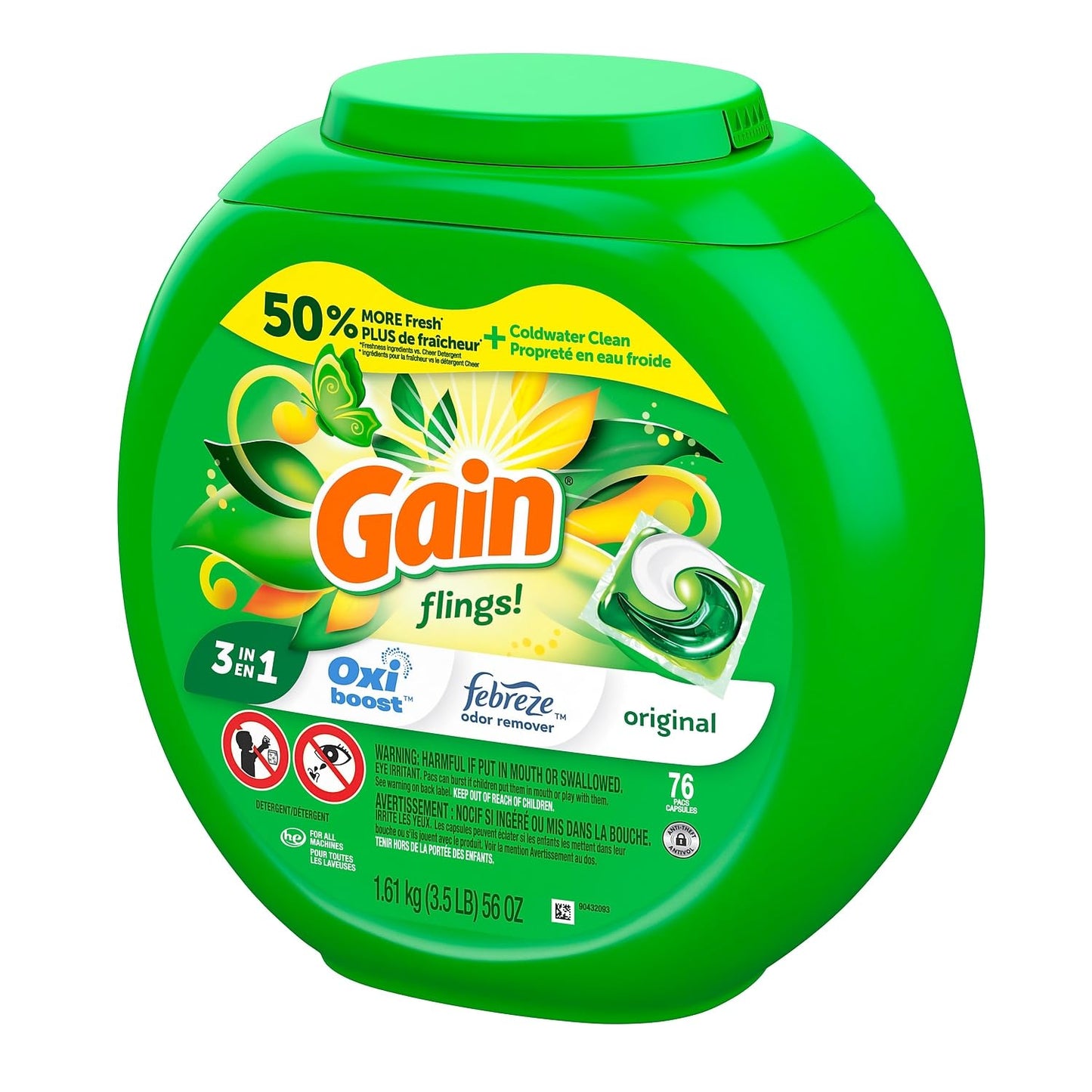 Gain Flings Laundry Detergent Pacs, Original Scent, 81 count