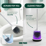 Electric Toilet Brush & Scrubber - Self Cleaning Silicone Toilet Bowl Brush with UVC Light, Rechargeable Wireless Spinning Toilet Brush & Holder Set