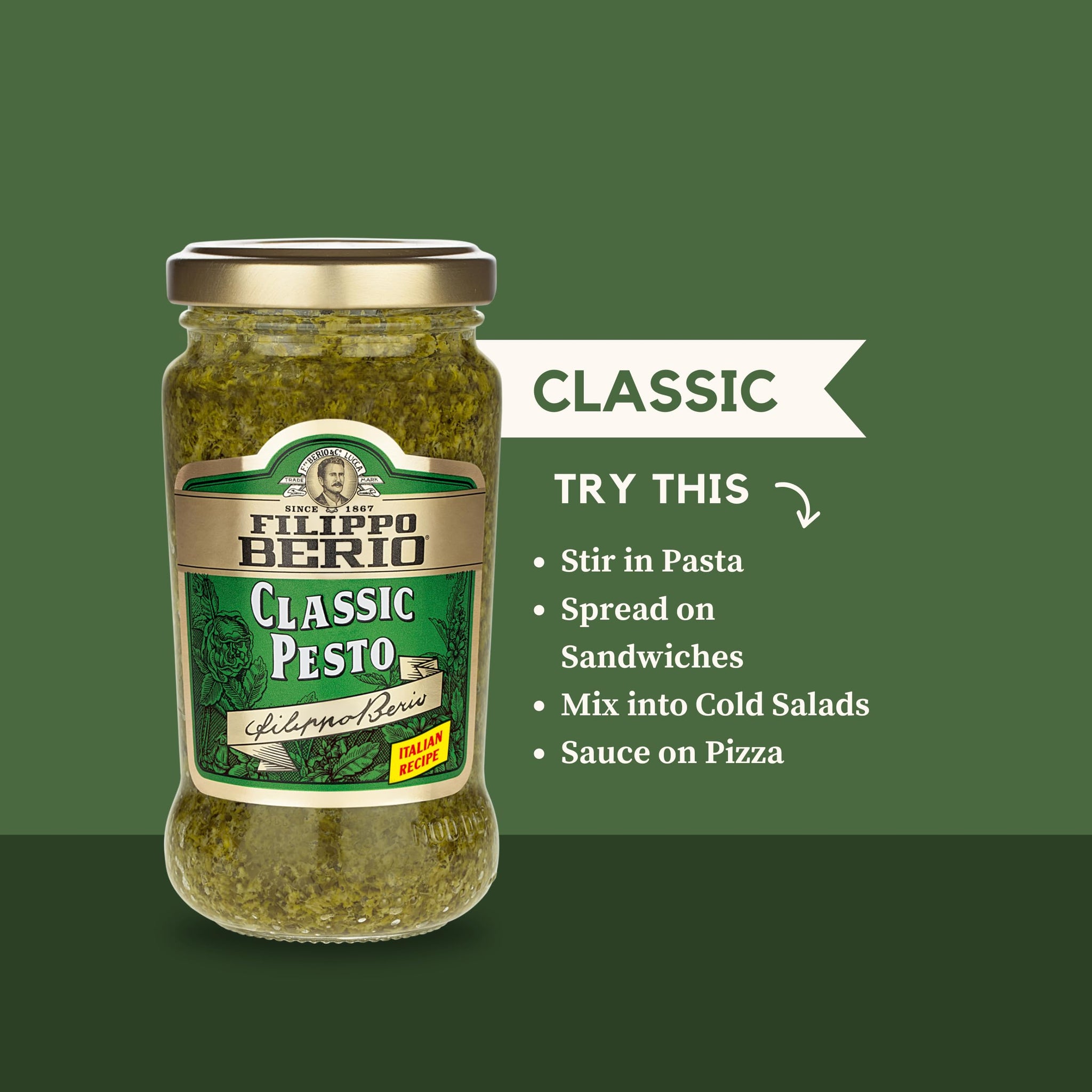 Filippo Berio Pesto, Classic Basil, 6.7 Ounce Glass Jar, Gluten Free, Non-GMO