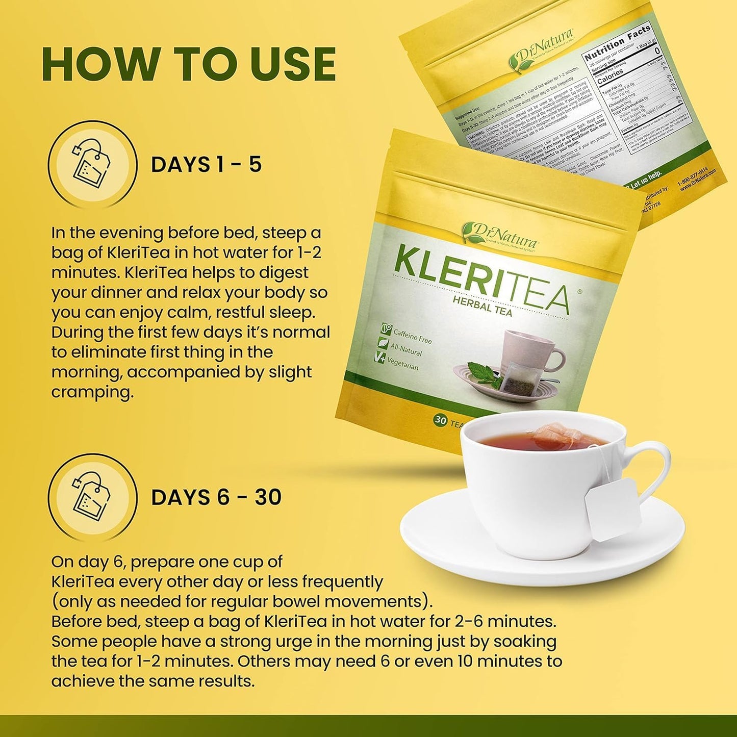 DrNatura KleriTea® Herbal Tea, Caffeine-Free Herbal Tea for Gentle, Effective Bowel Stimulation - All Natural & Vegetarian, 30 Day Supply (Pack of 2)