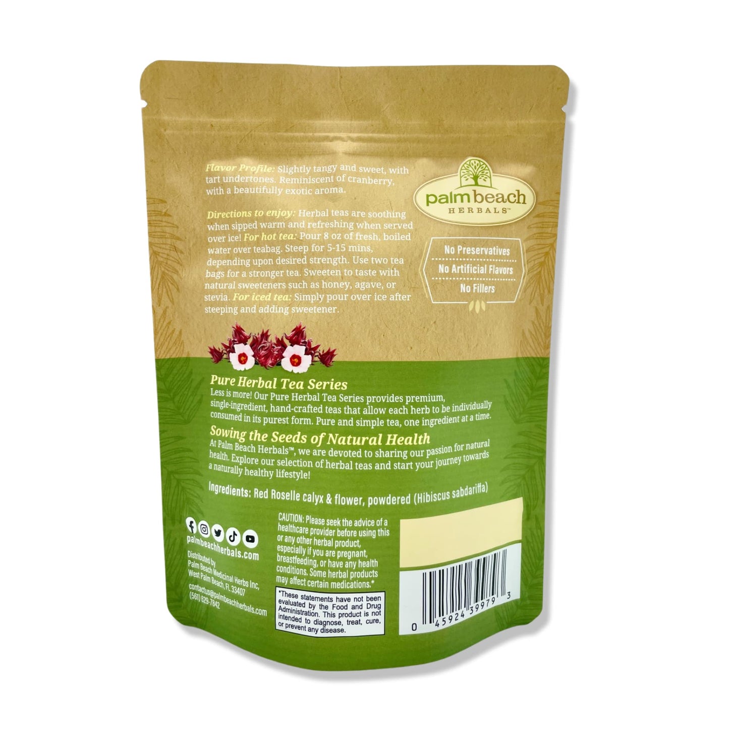 Palm Beach Herbals - Red Roselle Hibiscus Tea, 30 Teabags | Caffeine-Free