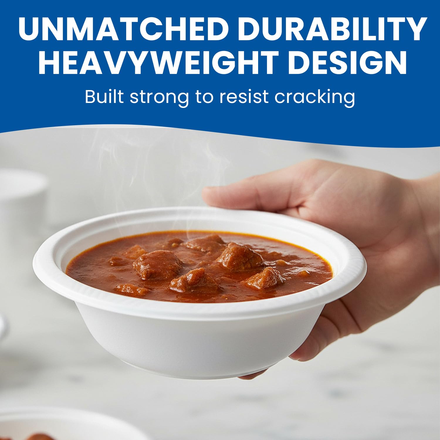 Premium Heavyweight White Plastic Soup Bowls - 15 oz (Pack Of 100) - Durable & Reusable Bowls For Parties, Events & Everyday Use