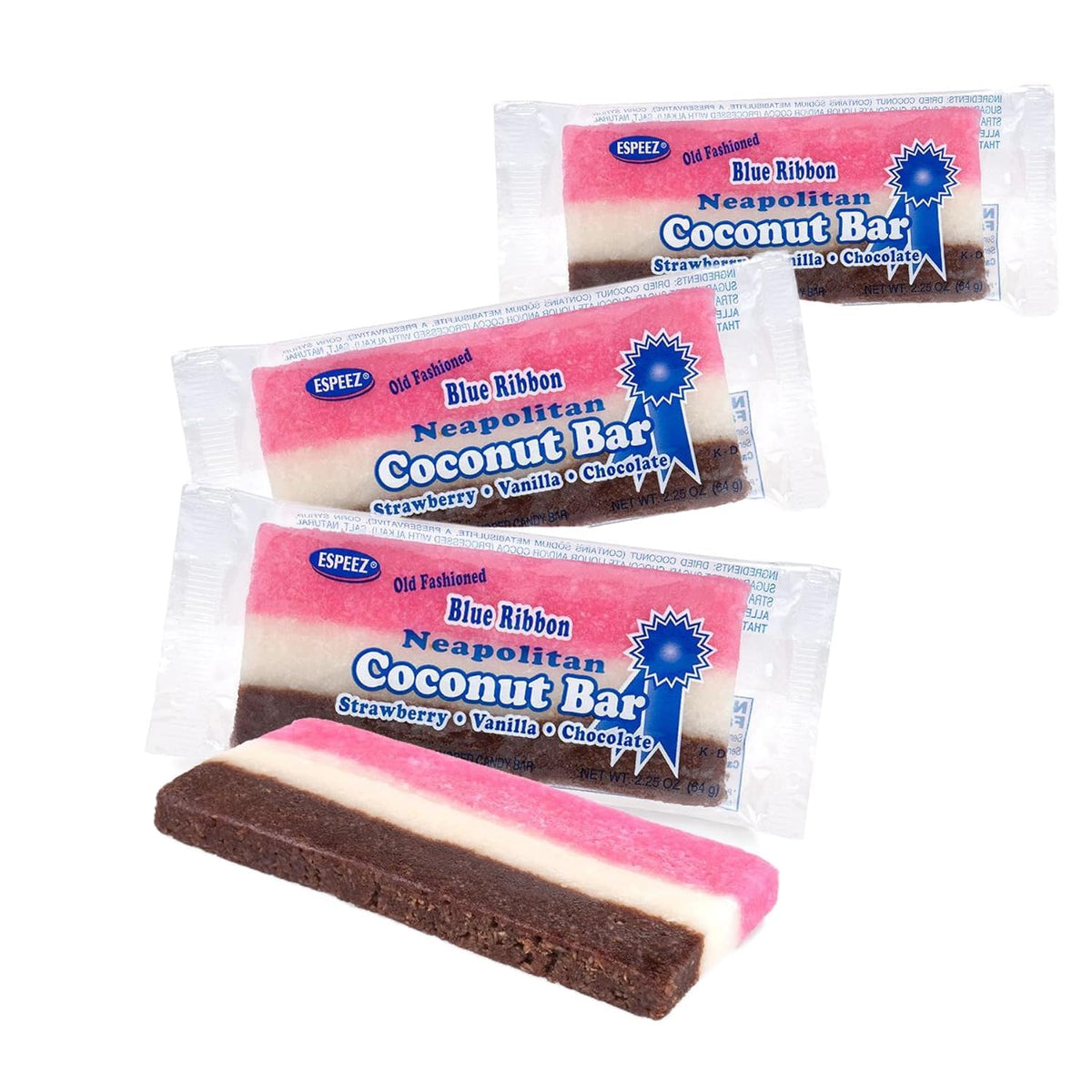 Blue Ribbon Old Fashioned Neapolitan Coconut Candy Bars (Bundle of 3)