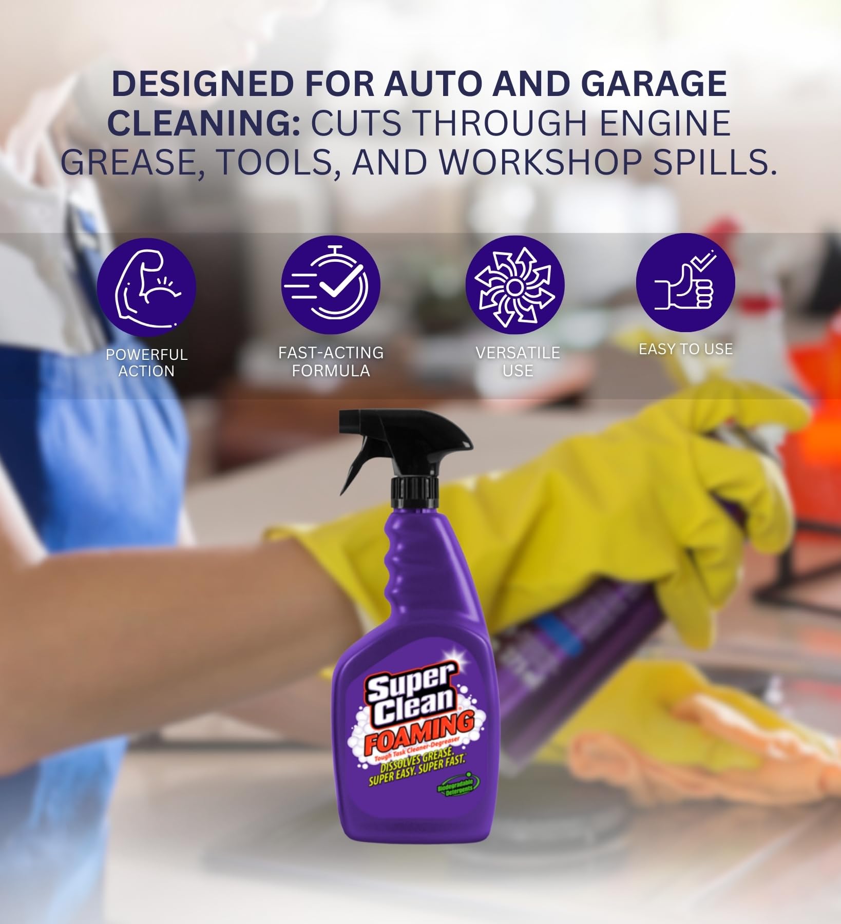 Super Clean Citrus Scent Foaming Cleaner and Degreaser Spray 32 oz Bundle with Microfiber Cloth - Heavy Duty Degreaser for Kitchen, Oil, Grime