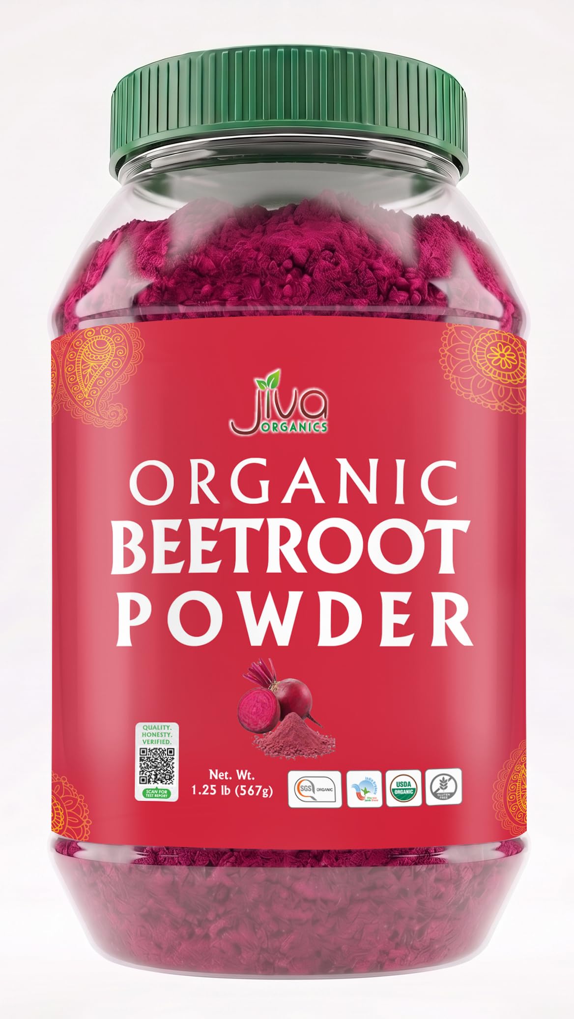 Jiva Organics Beet Root Powder 1.25 LB Bulk Bag - for Baking & Smoothies - Pure & Natural, Non-GMO, Vegan
