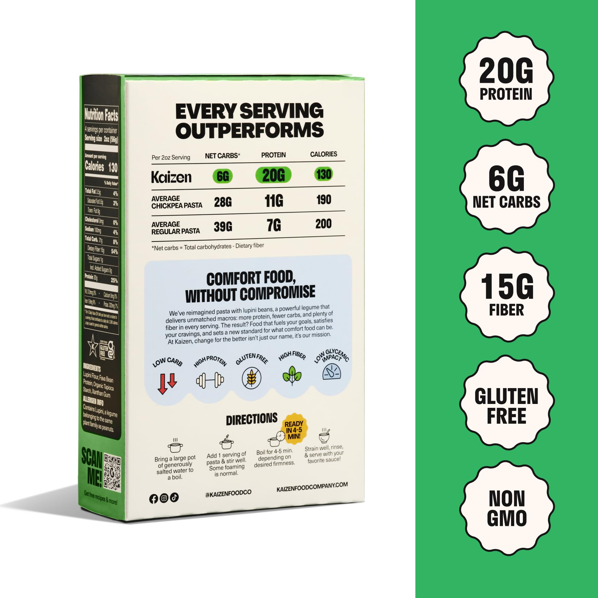 Kaizen Protein Pasta & Rice Variety Pack - Low Carb, High Protein Sampler with Fusilli, Lumache, Rice, Mac & Cheese - Gluten-Free, Keto-Friendly