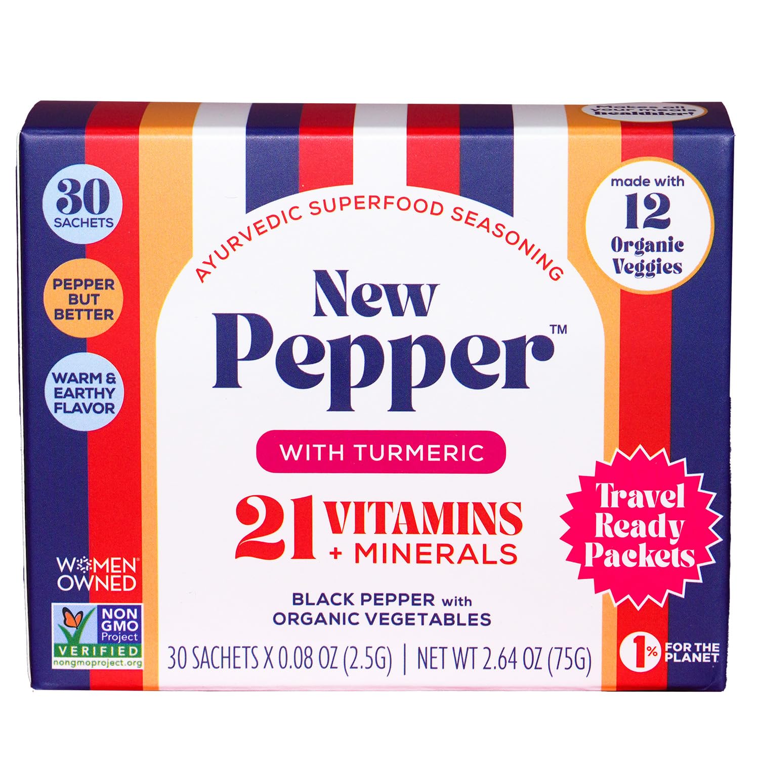 Spicewell - New Pepper in Travel Ready Packets - Ayurvedic Black Pepper with Turmeric, 21 Plant-Based Vitamins and Minerals - Fine Ground, 30 Count