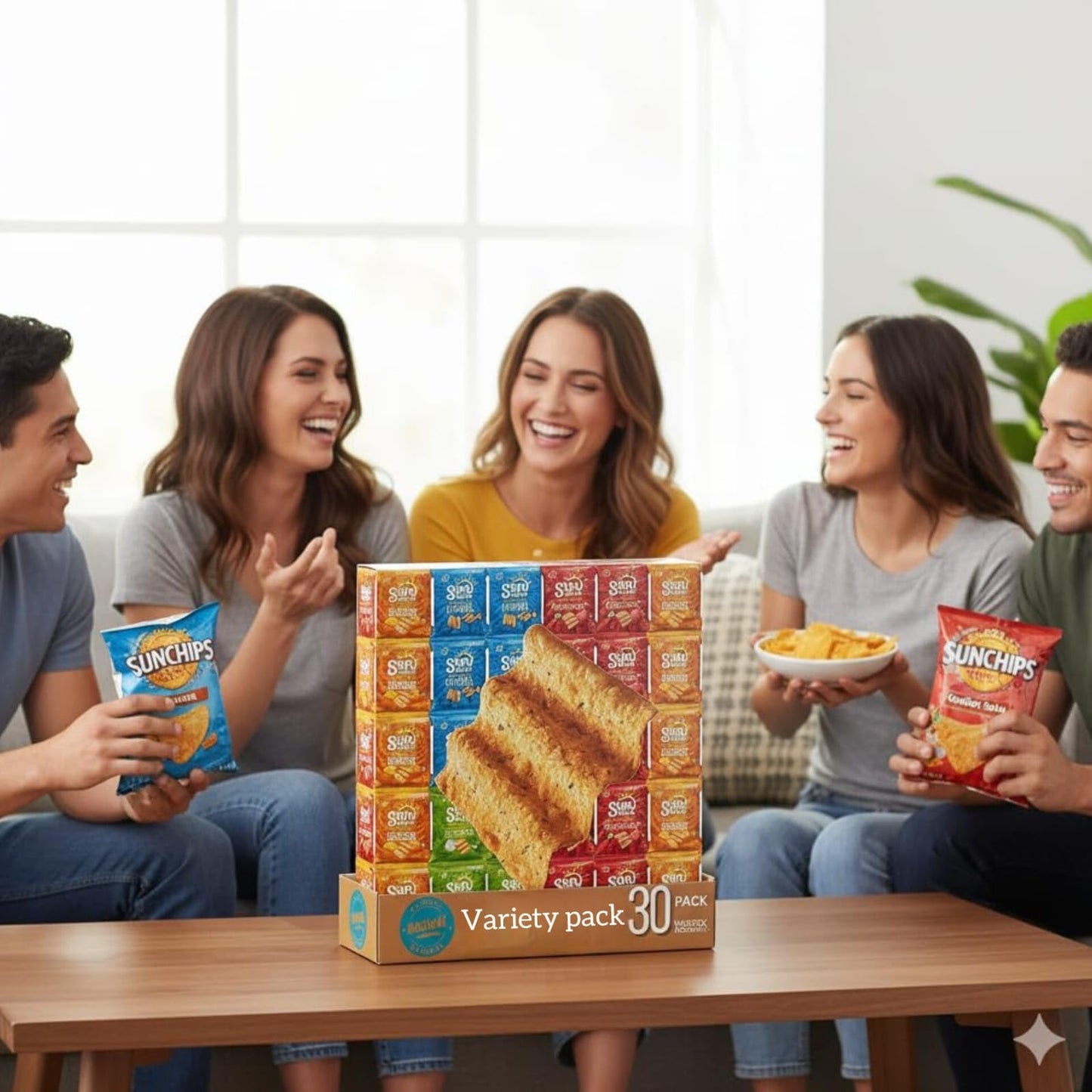 Sun-Chips Multigrain Variety Pack (30 Count) - 100% Whole Grain Chips with Harvest Cheddar, Garden Salsa, Original & French Onion - 1.5 oz Custom