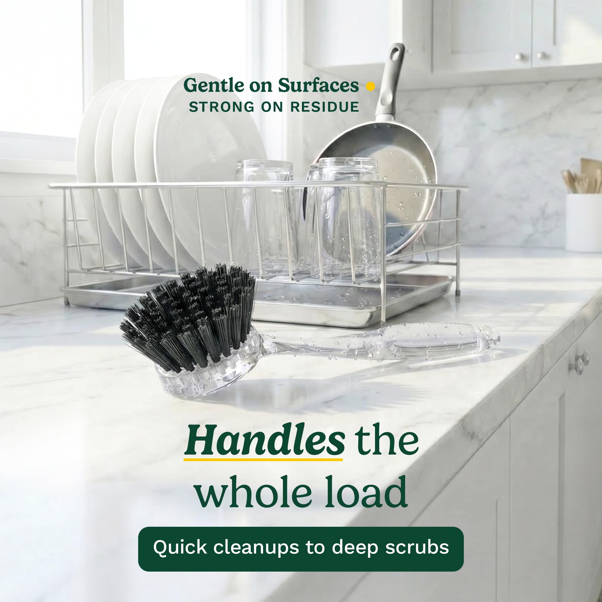 Cuisinart Dish Brush with Handle 2 Pack - Kitchen Scrub Brush for Dishes, Pots & Pans, Non-Scratch Dish Scrubber, Firm Bristles for Sink & Cookware