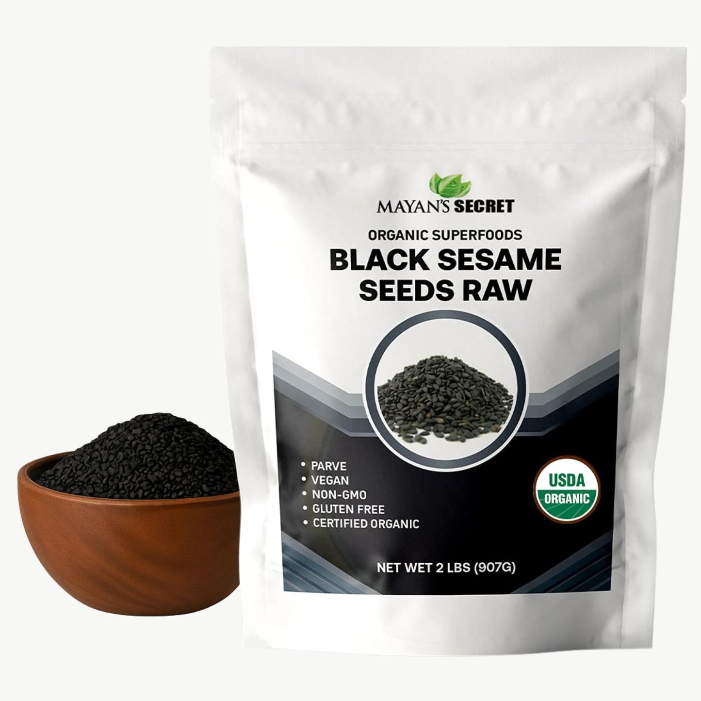 Mayan's Secret - Organic Black Sesame Seeds Raw - USDA Certified, Vegan, Non-GMO, Gluten-Free - High Protein & Nutrient-Rich Superfood - (907g) 2lbs
