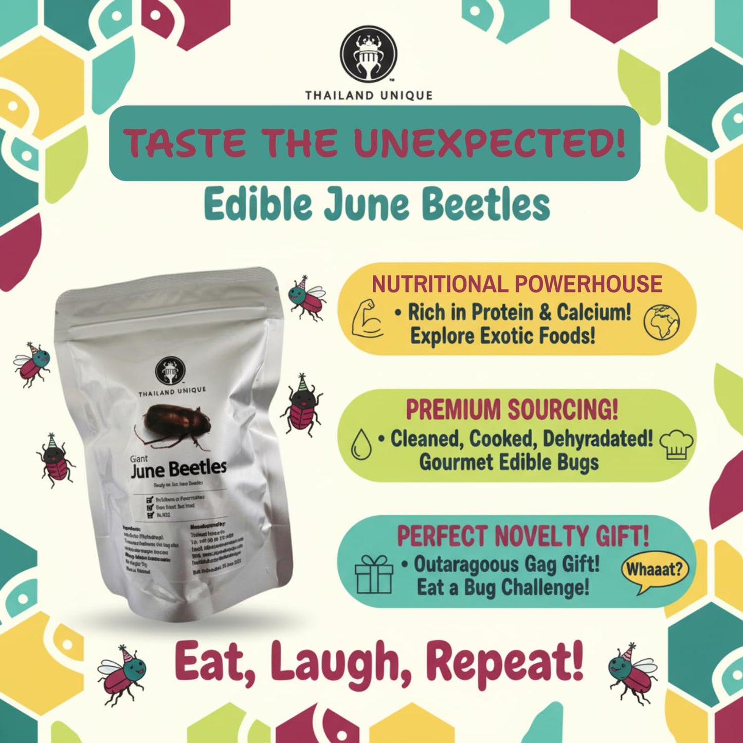 Thailand Unique Giant June Beetles - 15 Gram Bag of Dehydrated Edible Insects for Humans, Nutritious Bugs Superfood Unique Snack Gift