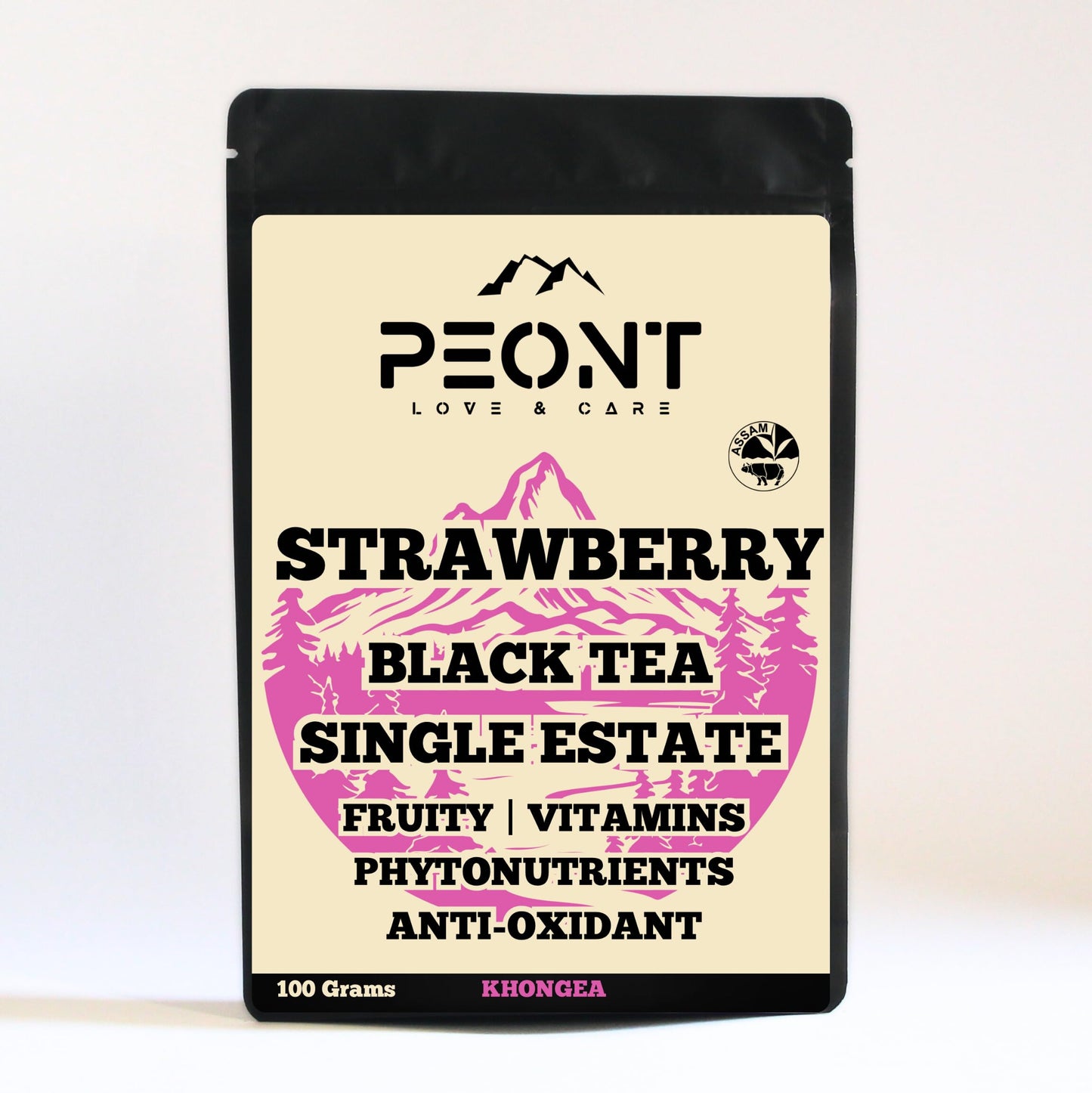 Peont Assam Strawberry Bliss Single Estate Black Tea, 100g, Fruity Malty Burst with Sweet, Lingering Aroma, Rich in Vitamins & Antioxidants