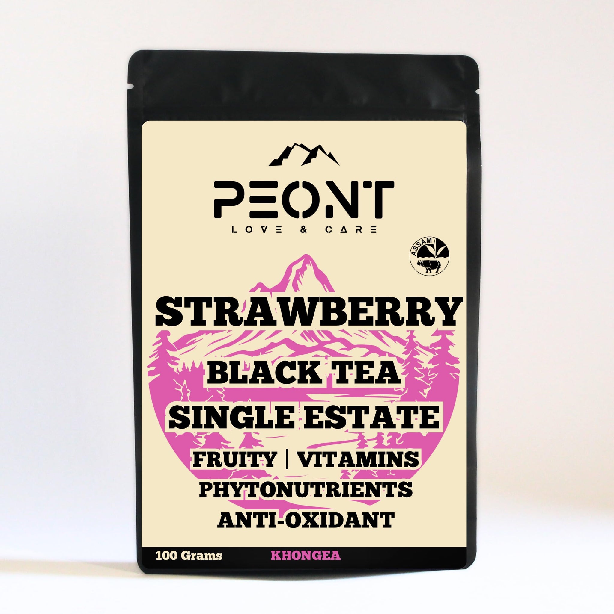 Peont Assam Strawberry Bliss Single Estate Black Tea, 100g, Fruity Malty Burst with Sweet, Lingering Aroma, Rich in Vitamins & Antioxidants