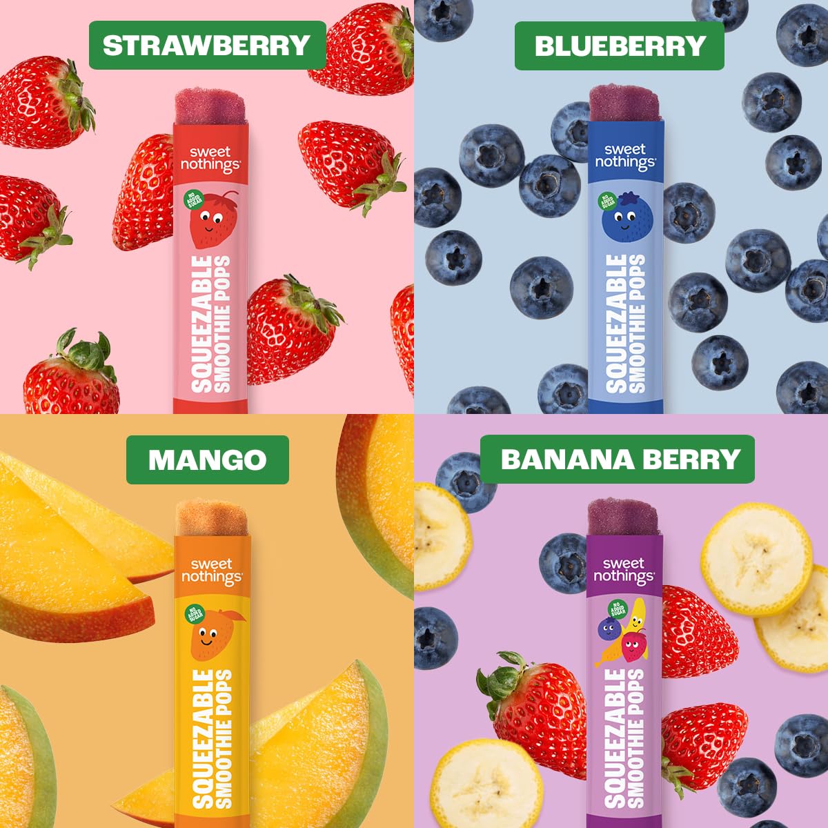 Sweet Nothings, Multi-Pack, USDA Organic Kids' Squeezable Super Fruit Smoothie, Value Pack of 24 - Dye-Free, No Added Sugar,Vegan, Healthy Organic