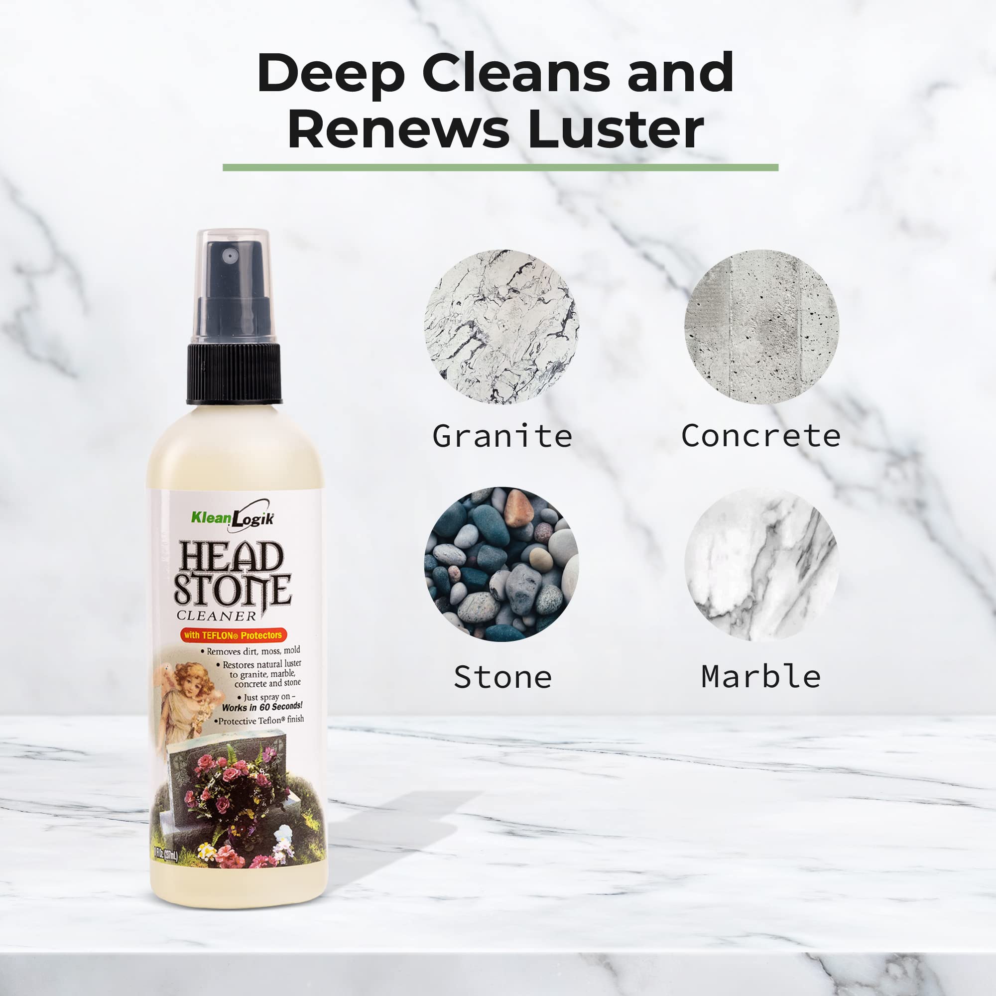 KleanLogik Headstone Cleaner For Graves & Memorials, Tombstone Cleaner Solution Removes Dirt & Plant Growth To Restore Natural Luster To Granite