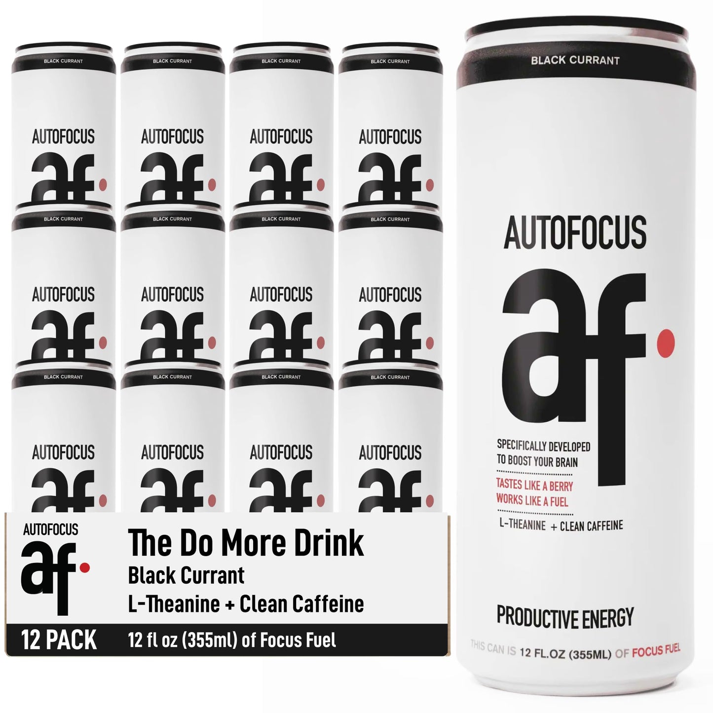 AUTOFOCUS Functional Energy Drink - Natural Focus Drink with Coffee Fruit & L-Theanine - Clean Caffeine Brain Booster - No Added Sugar. Productivity