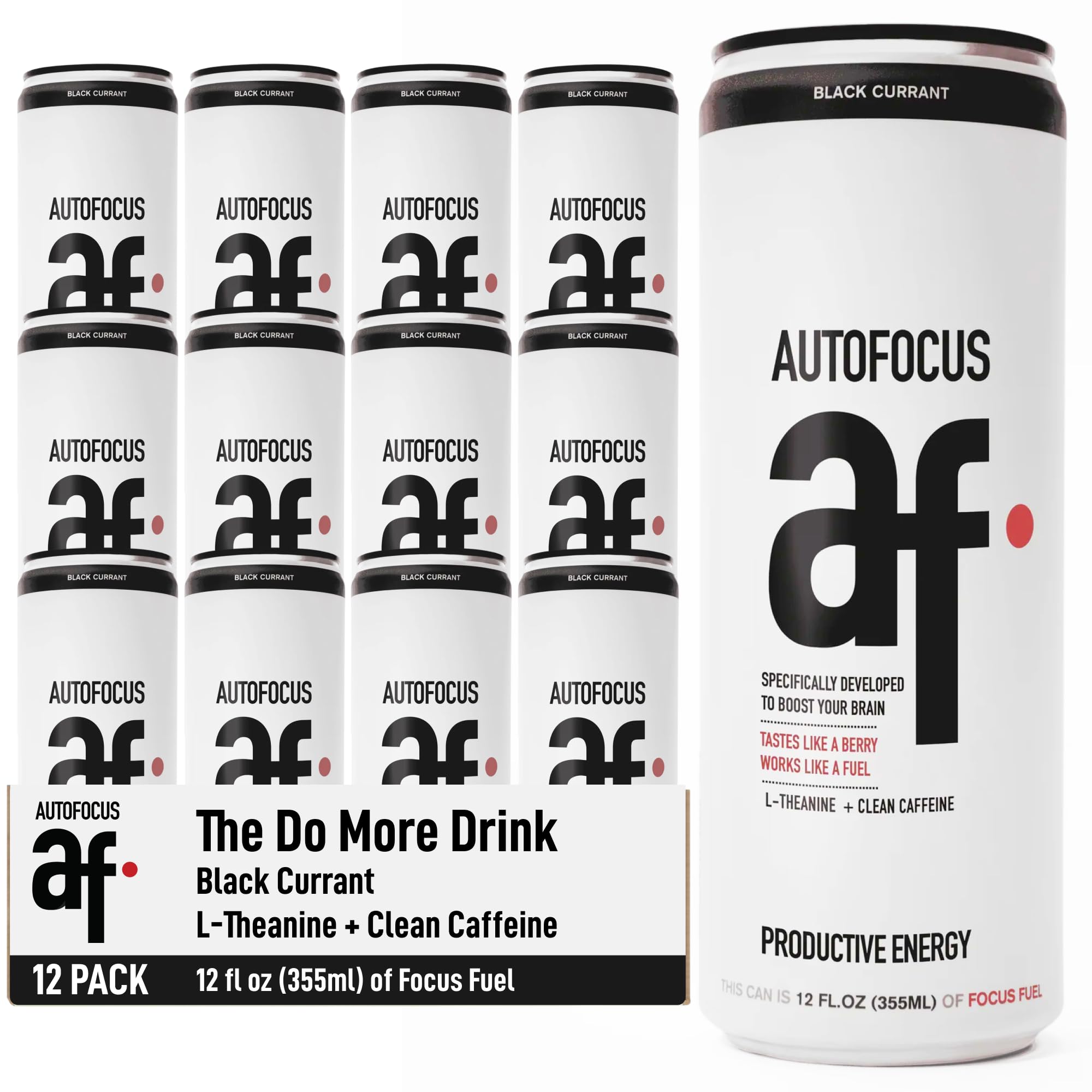 AUTOFOCUS Functional Energy Drink - Natural Focus Drink with Coffee Fruit & L-Theanine - Clean Caffeine Brain Booster - No Added Sugar. Productivity