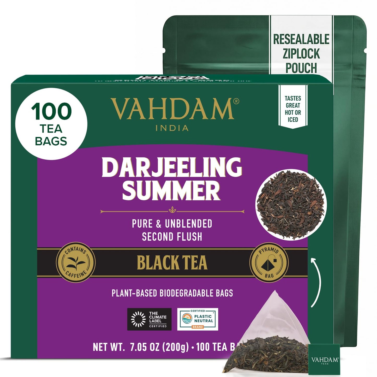 VAHDAM, Darjeeling Black Tea Bags (100 Count) High Caffeine, Non GMO, Gluten Free | Smooth & Sweet Tea With Distinguished Fruity Notes | Full Bodied