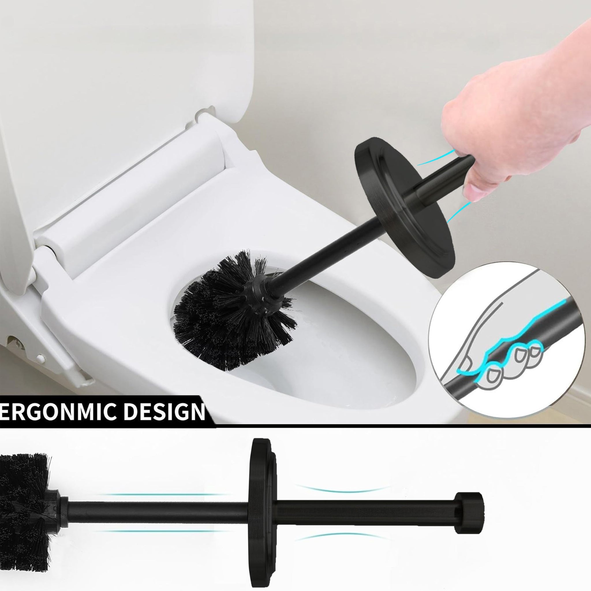 Indecor Home Matte Black Toilet Bowl Brush with Holder, Durable Bathroom Cleaning Tool, Modern Design for Easy Toilet Maintenance, Bathroom Cleaner