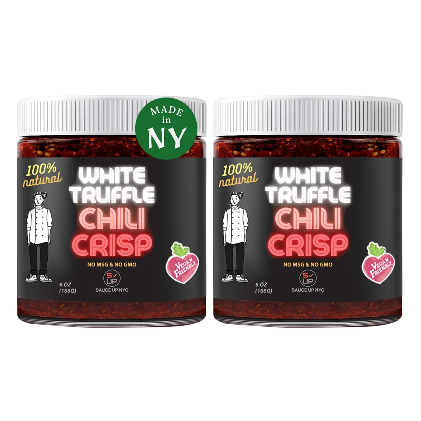 SAUCE UP White Truffle Chili Crisp Sauce - 2 Pack (6oz Each) | Premium Truffle Chili Oil | Crispy, Spicy & Umami Truffle Flavor Bomb | Vegan, Keto