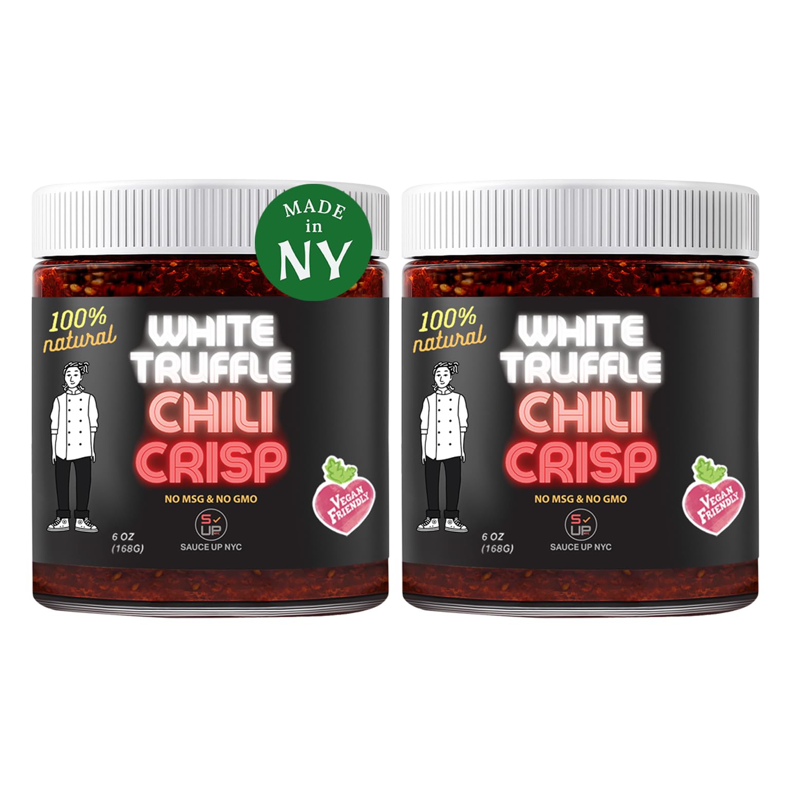 SAUCE UP White Truffle Chili Crisp Sauce - 2 Pack (6oz Each) | Premium Truffle Chili Oil | Crispy, Spicy & Umami Truffle Flavor Bomb | Vegan, Keto