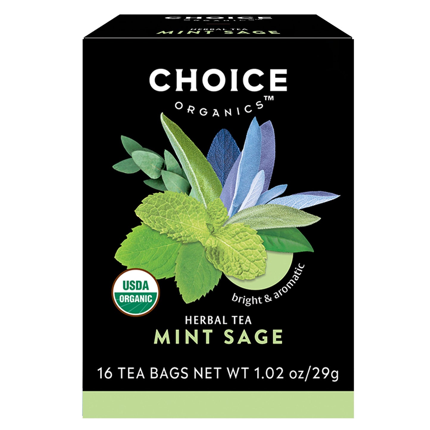 Choice Organic Teas Mint Sage Tea - Organic Herbal Tea - 16 Tea Bags (Pack of 1)