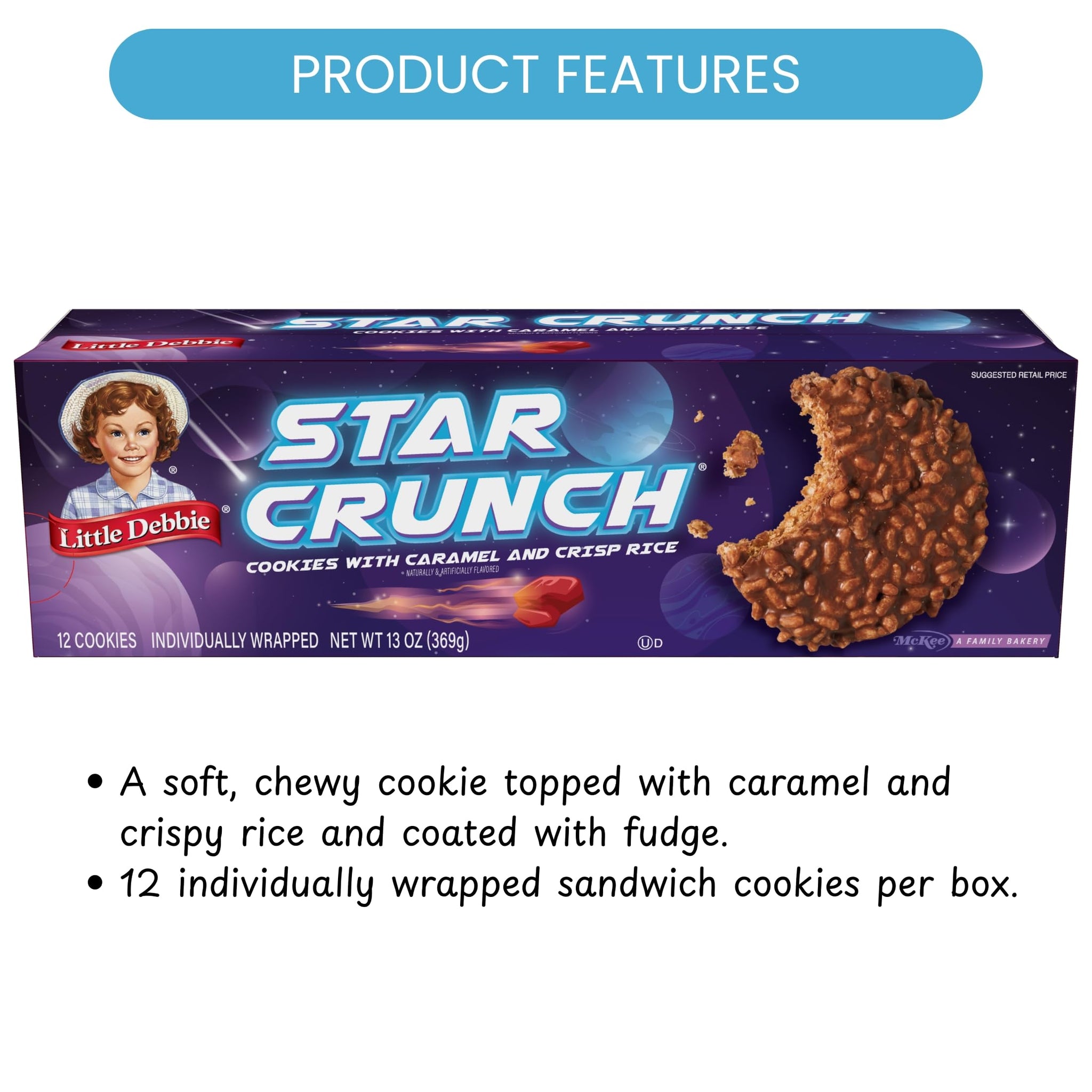 Little Debbie Star Crunch Cosmic Cookies, 96 Individually Wrapped Cookies (8 boxes)