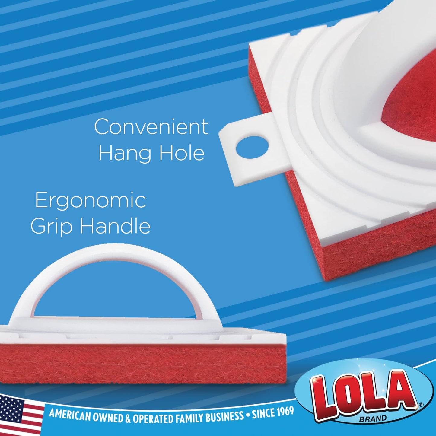 LOLA All Purpose Scrubber, Medium Duty Fiber Pad, Bath and Tile Scrubber, Grip Handle, Multi-Surface Cleaner, 1 Pack