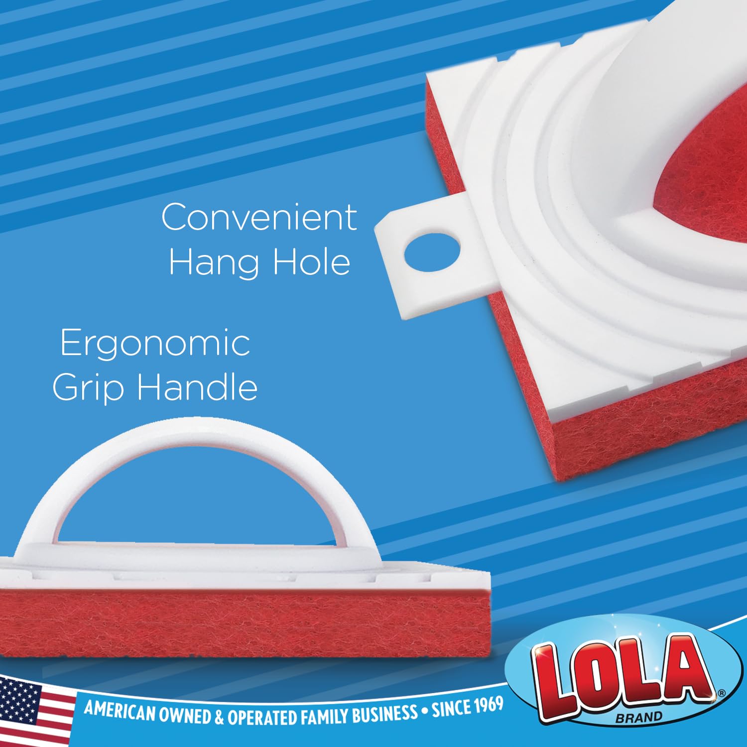 LOLA All Purpose Scrubber, Medium Duty Fiber Pad, Bath and Tile Scrubber, Grip Handle, Multi-Surface Cleaner, 1 Pack