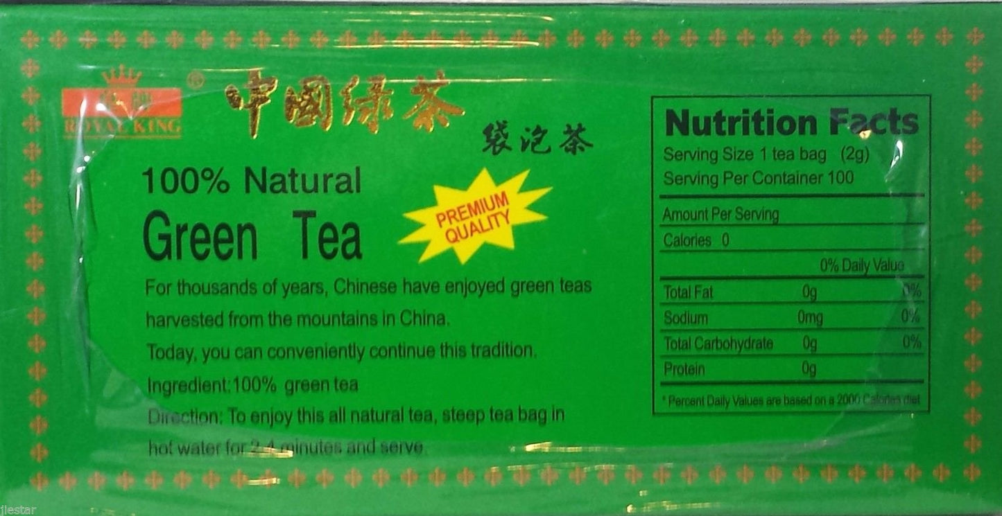 CHINESE PREMIUM GREEN TEA (100 BAG each Box) Royal King Brand (Pack of 3) (3)