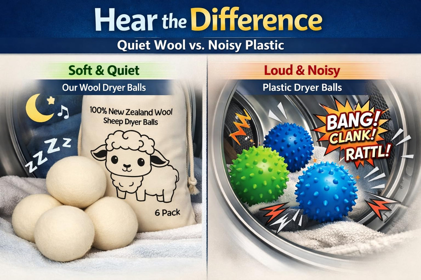 Natural Wool Dryer Balls | Reusable Natural Fabric Softener | Reduces Wrinkles & Drying Time | Large Dryer Balls is a Better Alternative to Plastic