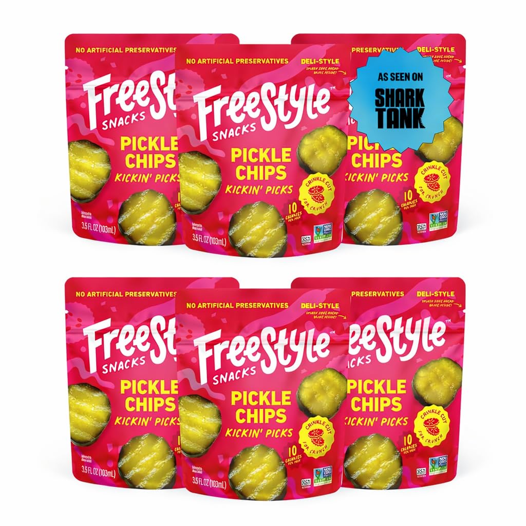 Freestyle Snacks Pickle Chip Snack Packs - Spicy Dill - All Natural, Fresh-Packed Deli-Style Pickles - Non-GMO, Kosher, Gluten-Free, Low Calorie