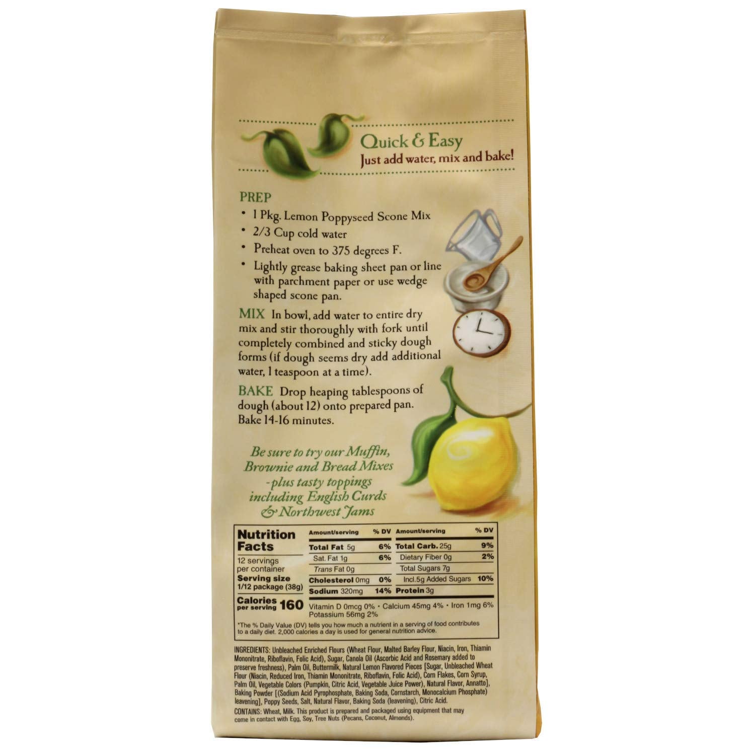 English Scone Mix, Lemon Poppyseed by Sticky Fingers Bakeries - Easy to Make English Scones Fresh Baked, Makes 12 Scones (1 pk)
