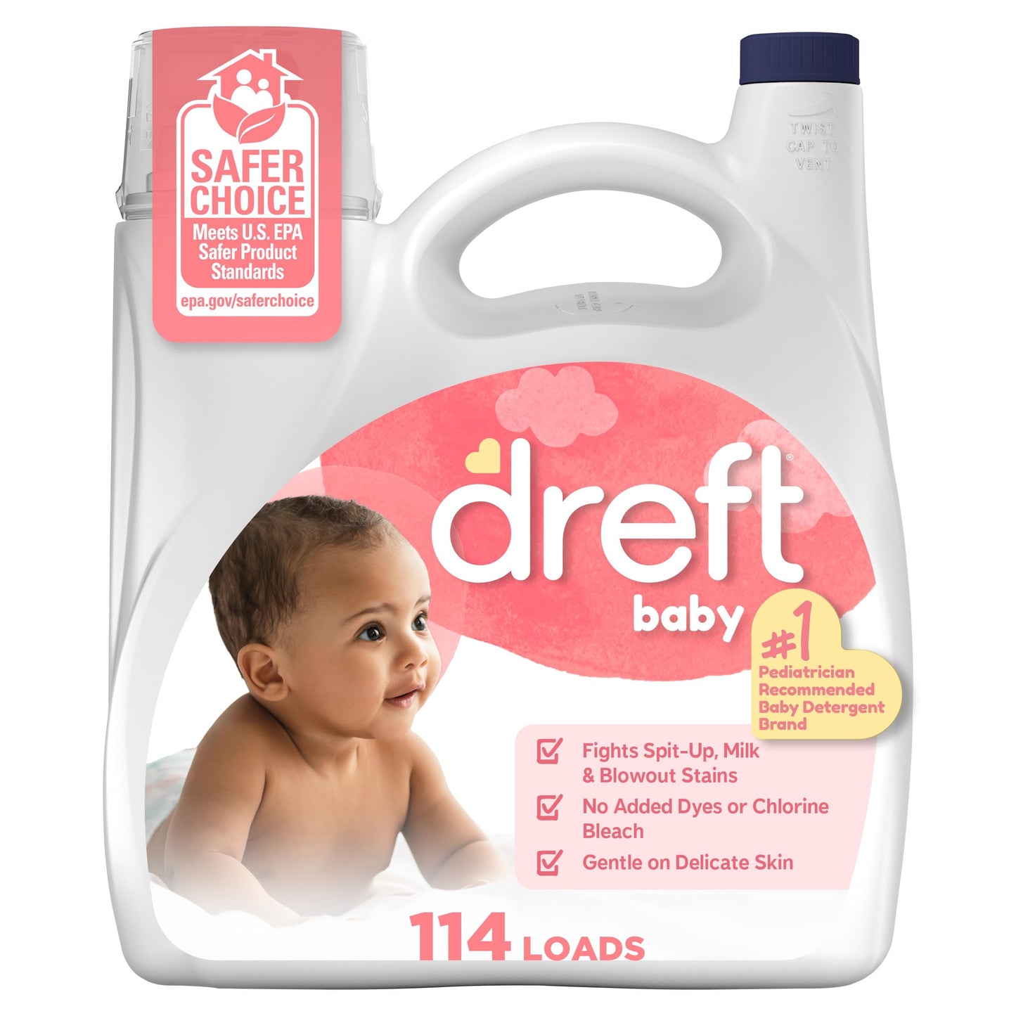 Dreft Liquid Laundry Detergent for Babies Unscented Laundry Detergent, 150 fl oz, 114 Loads