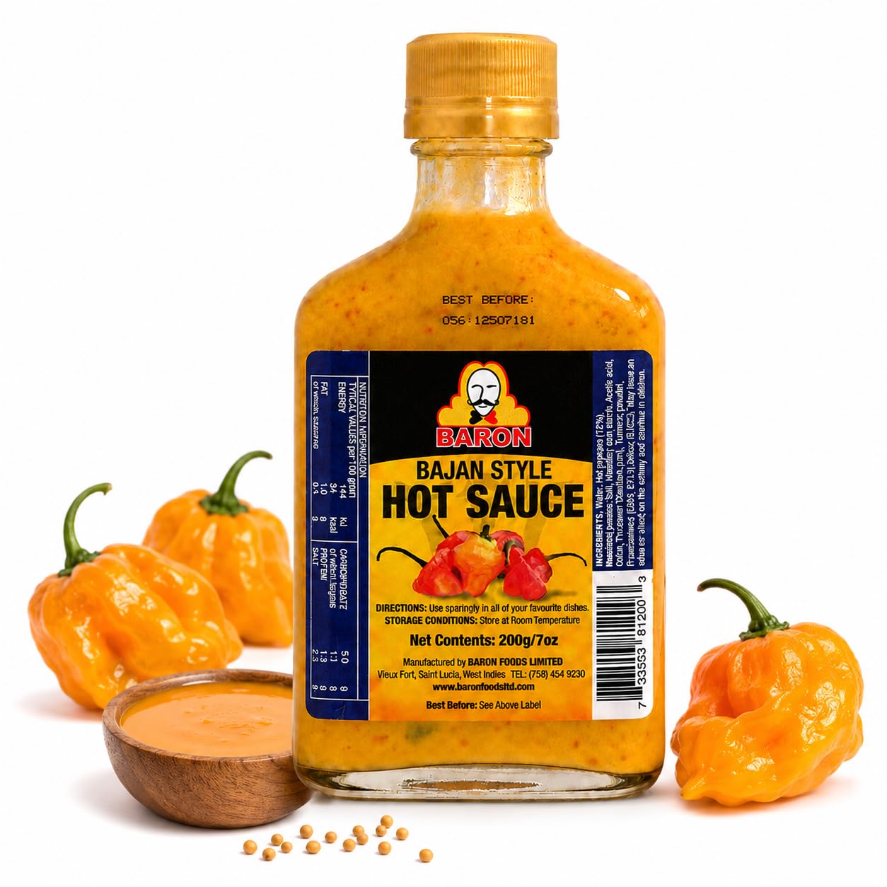 Baron Bajan Style Hot Sauce 7 Ounces (200 grams)