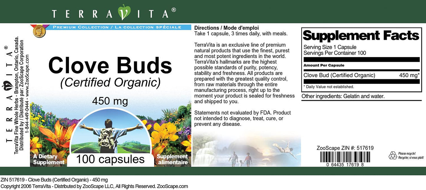 Clove Buds (Certified Organic) - 450 mg (100 Capsules, ZIN: 517619) - 3 Pack