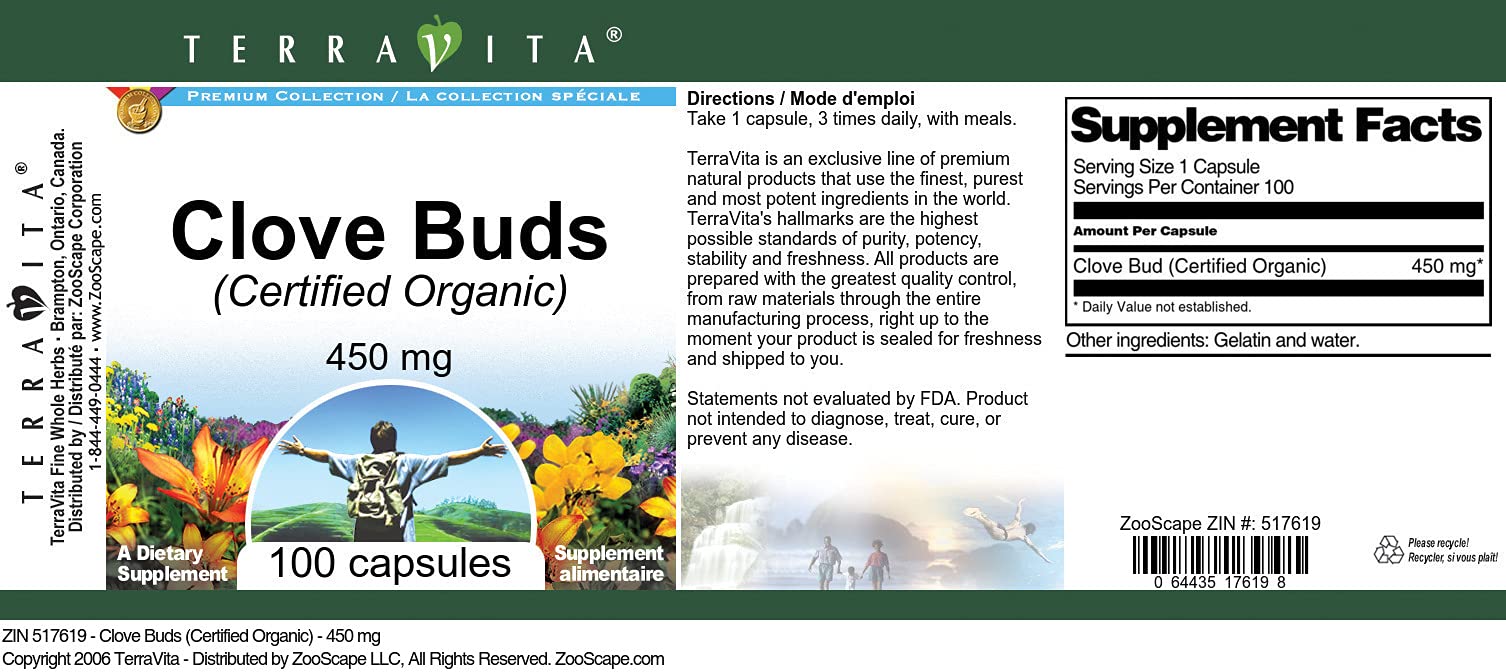 Clove Buds (Certified Organic) - 450 mg (100 Capsules, ZIN: 517619) - 3 Pack