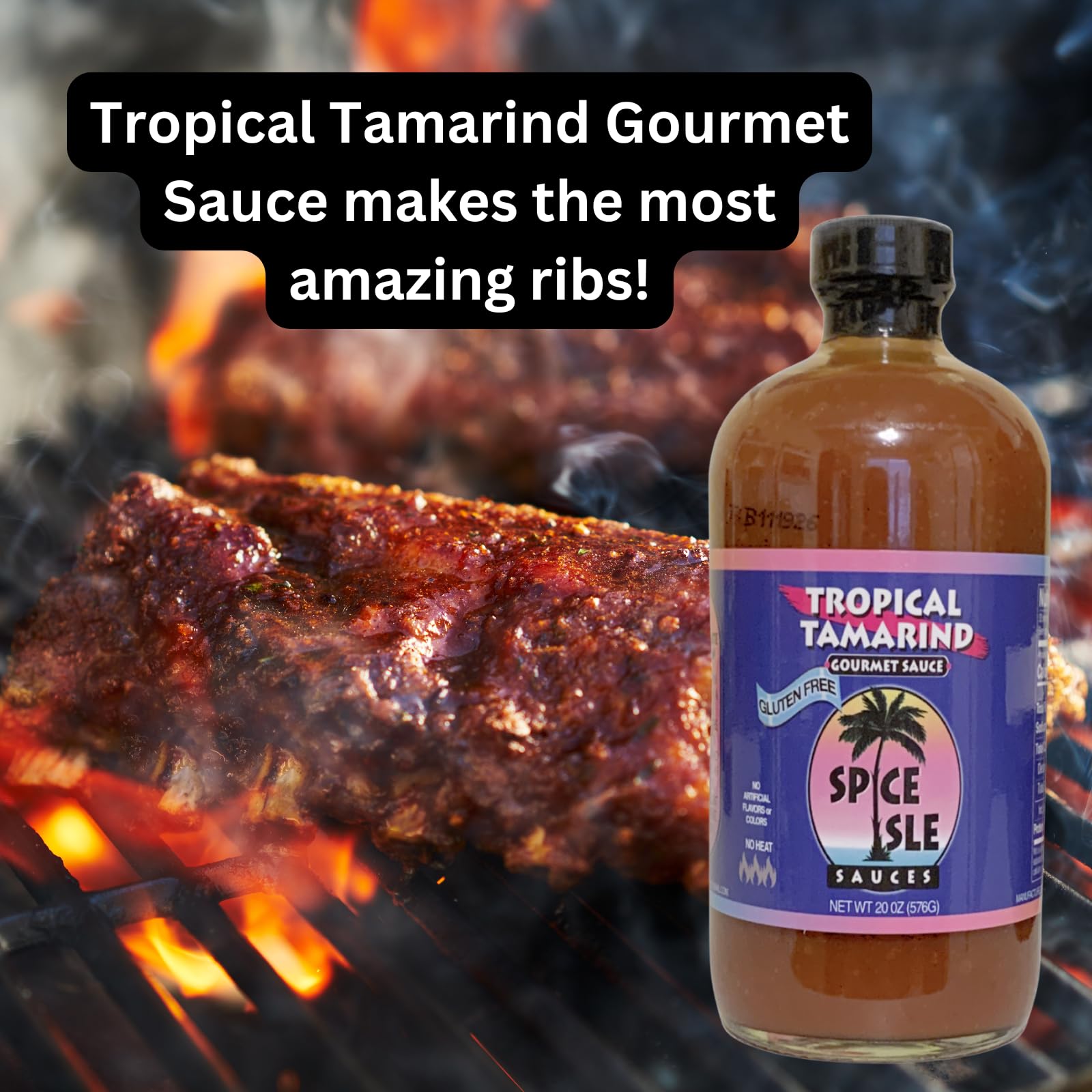 Spice Isle Sauces Tropical Tamarind Gourmet Sauce - 20 oz Mild Caribbean BBQ Gluten-Free Marinade | Tamarindo Fruit Blend | Great for Grilling