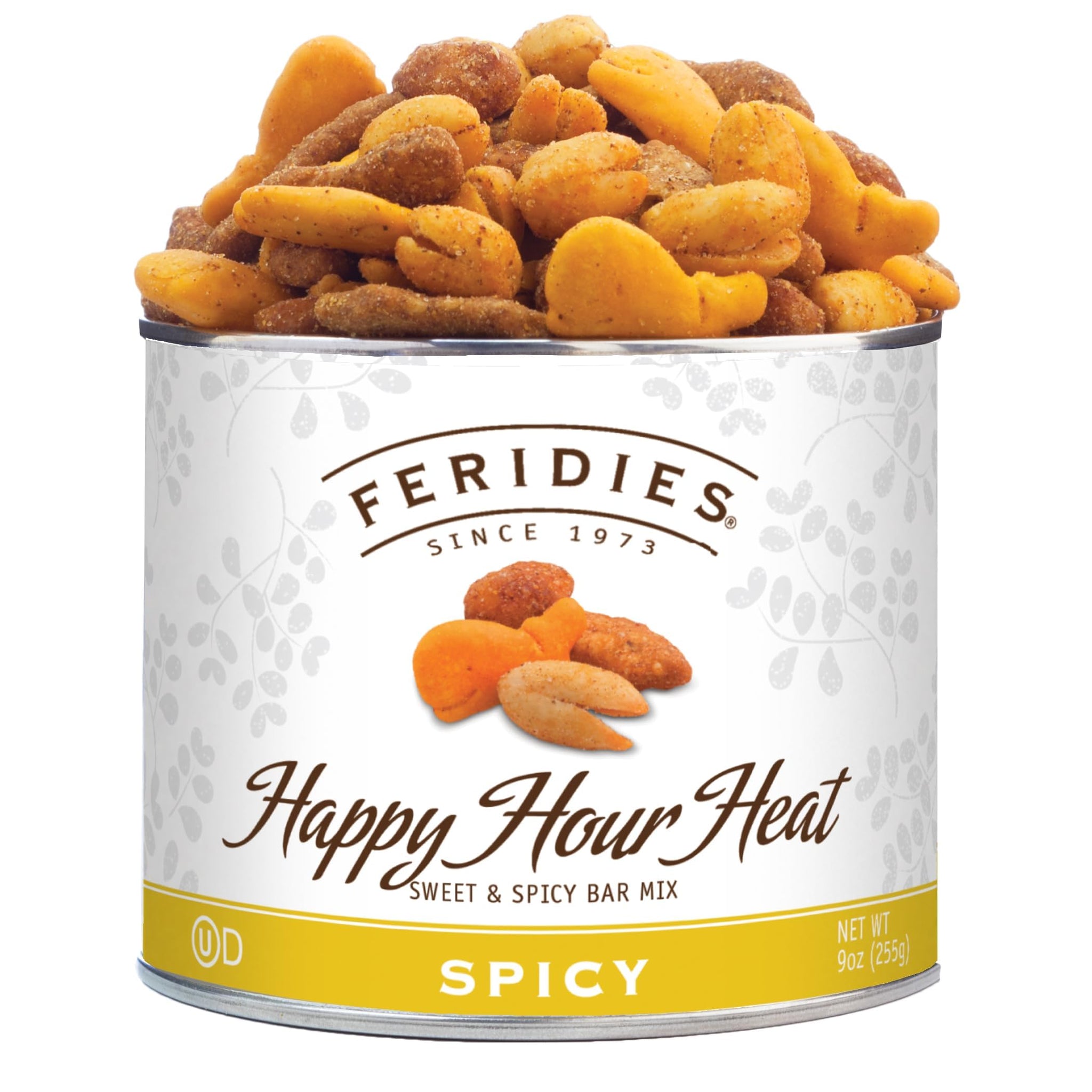 FERIDIES Happy Hour Heat Nuts Snack Mix, Hot and Spicy Peanuts, 9oz Vacuum-Sealed CAN