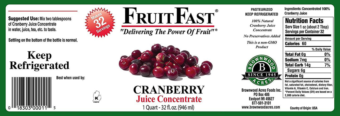 FruitFast Cranberry Juice Concentrate - (32 FL OZ) Unsweetened, 50 Brix Pure Concentrated Extract - 100% Cranberry, No Additives or Fillers