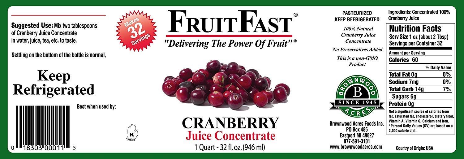 FruitFast Cranberry Juice Concentrate - (32 FL OZ) Unsweetened, 50 Brix Pure Concentrated Extract - 100% Cranberry, No Additives or Fillers