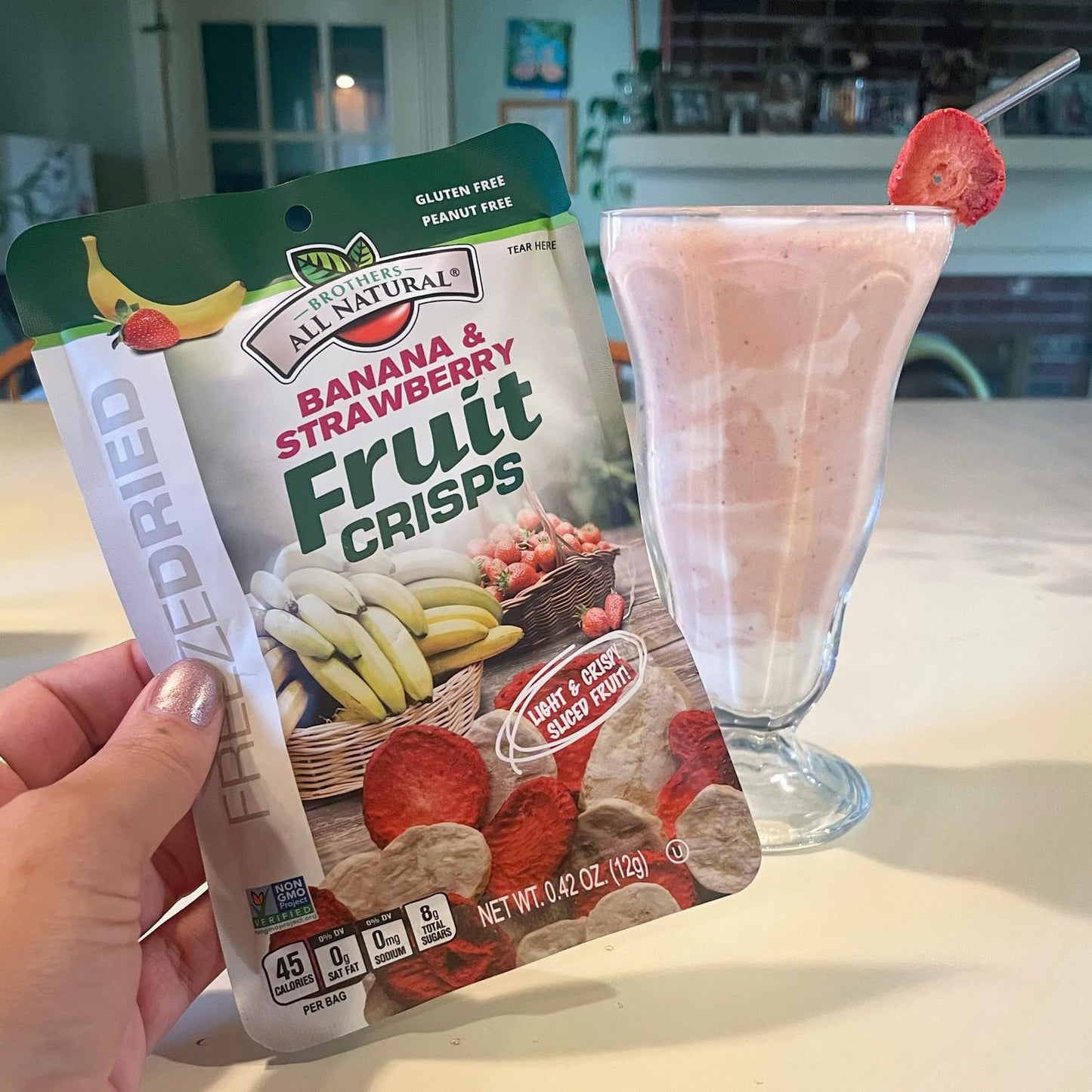 Brothers All Natural Freeze Dried Fruit Crisps, Banana Strawberry, 0.42 Oz (Pack of 24), Made with 100% Fruit, Gluten Free, Soy Free, Vegan, Healthy