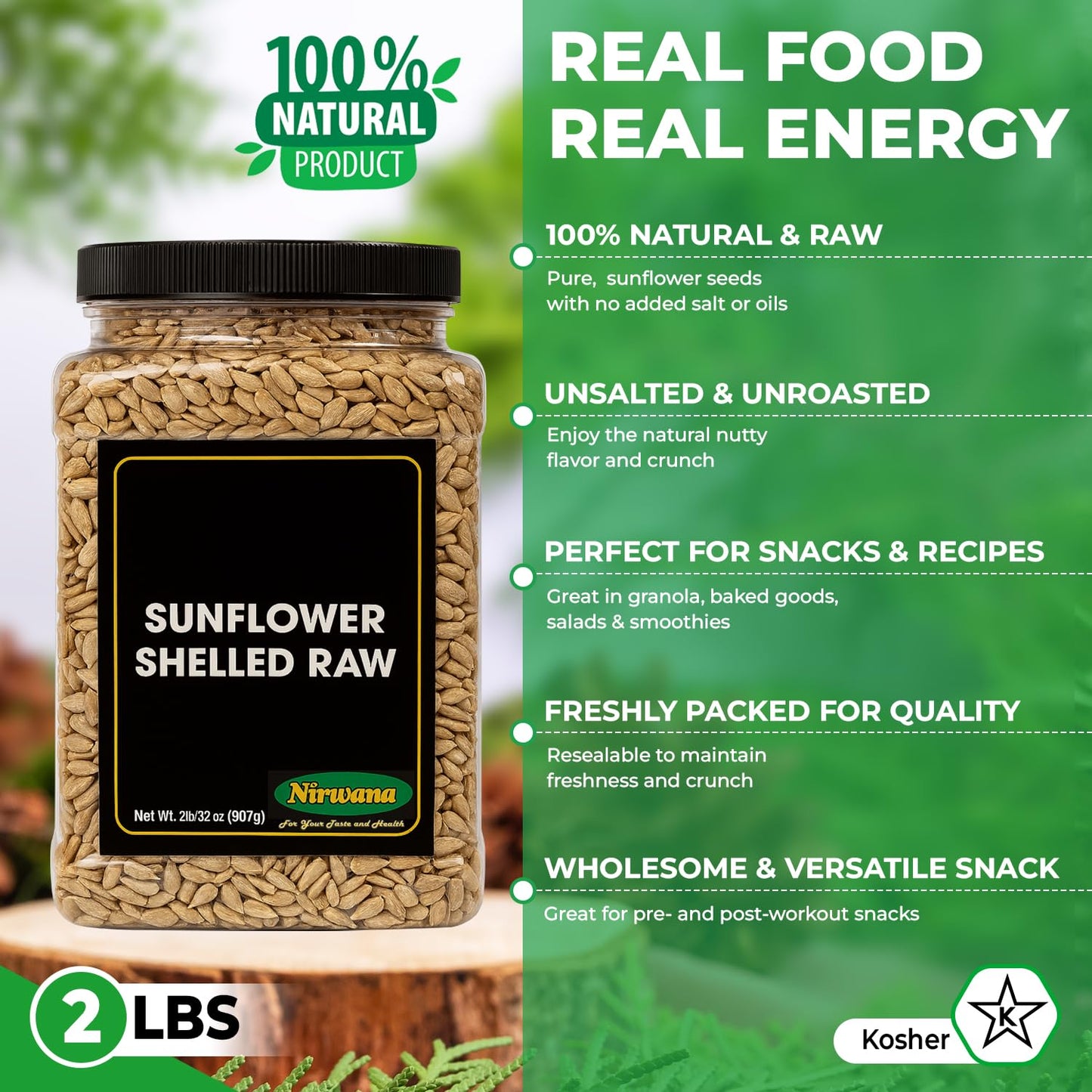 Sunflower Seeds Shelled Raw -Jar - Pantry Staple for Snacking and Recipes