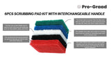 Pro-Graad 6pcs Scrubbing Pad Kit Interchangeable Reusable Handle | 5 Different Scrubbing & Scouring Pads: Red, White, Blue, Green, Black |