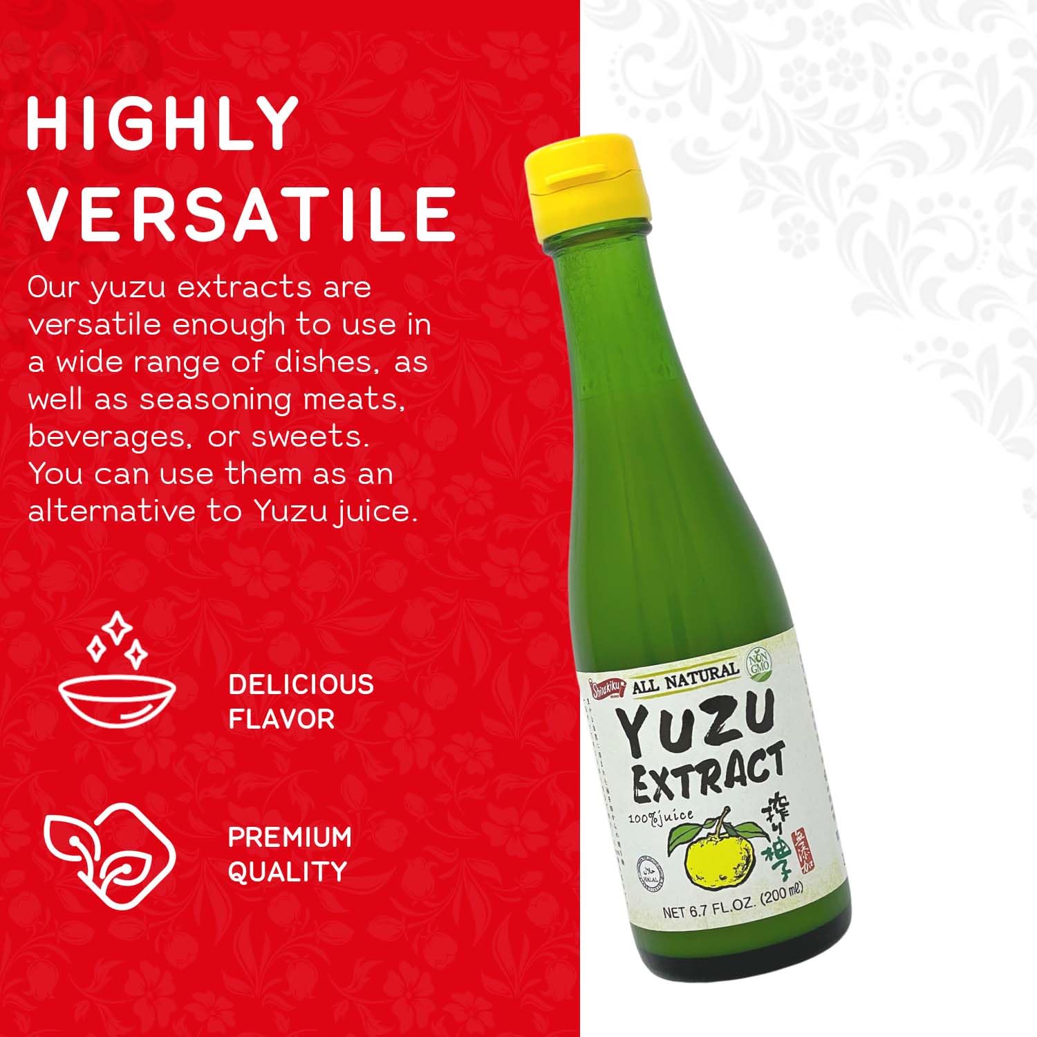 Shirakiku Japanese Yuzu Extract - Pure Yuzu Juice - Versatile Extract Used for Baking, Food Flavouring and Asian Drink Mixture | - 6. 76 Fl Oz (Pack