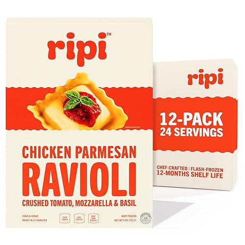 Ripi Chicken Parmesan Ravioli - Crushed Tomatoes, Mozzarella & Basil - Frozen Pasta Meal - Ready in Under 5 Minutes, 9oz packs (12 Pack, Chicken
