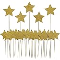 Gold Star Cake Cupcake Decorations Toppers Picks Supplies, Appetizer Picks, 30 Counting by Bilipala